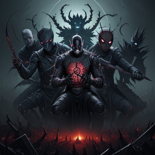 Hellraiser Cenobites Battle Deadpool in Dark Fantasy Art