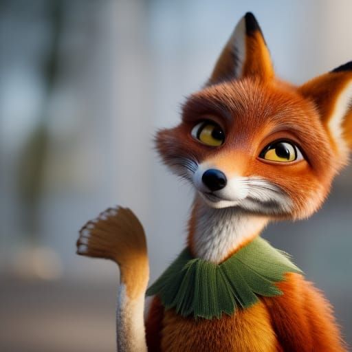 Anthropomorphic Fox Woman in Silk Dress, 3D Render