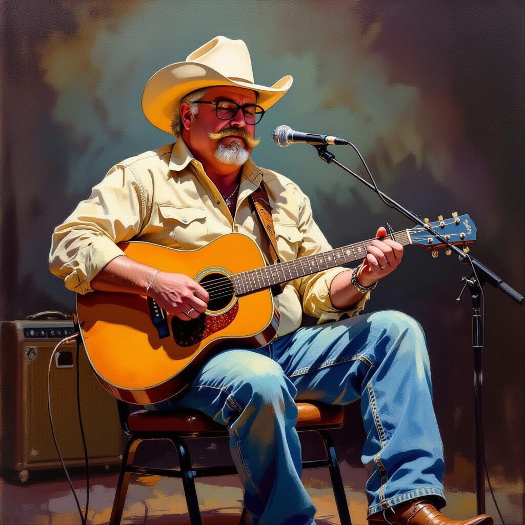 Man Playing Telecaster Guitar as Oil Painting