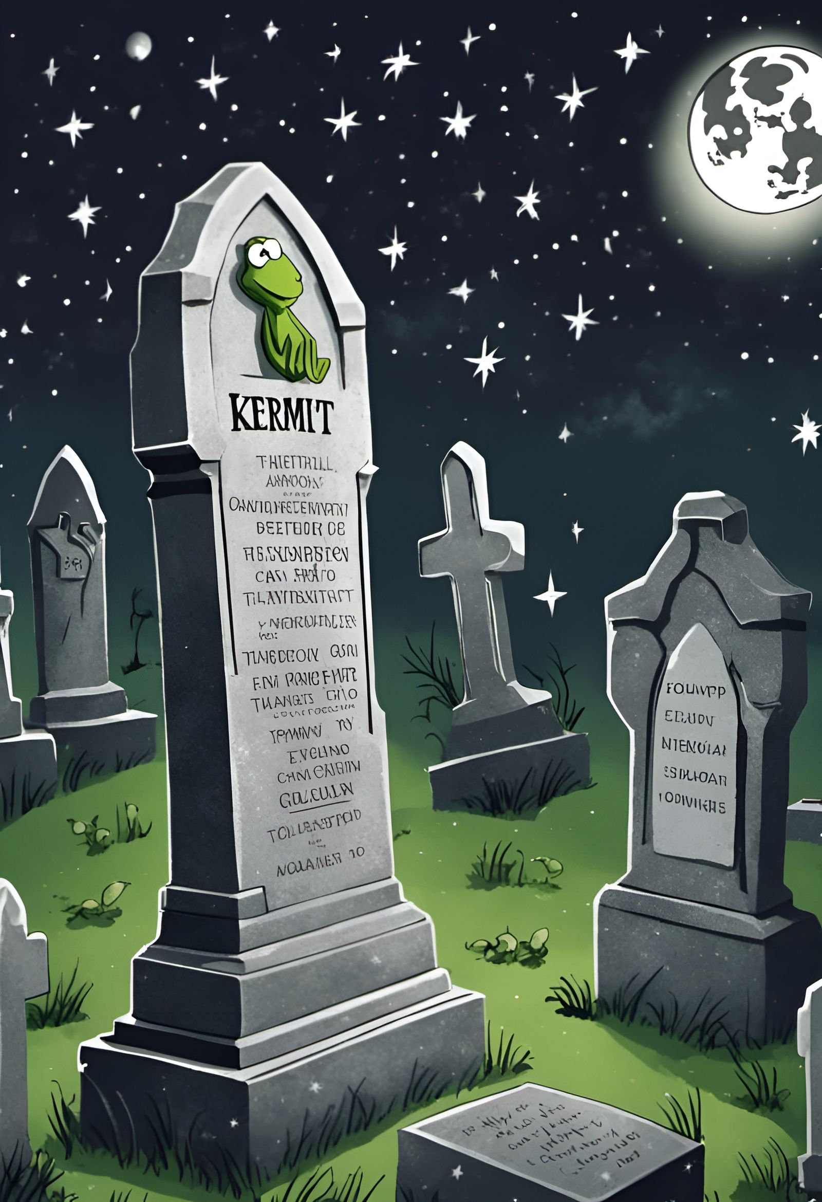 Kermit's Gravestone Under a Glistening Night Sky