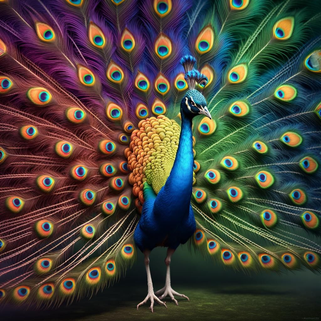 Luminous Rainbow Peacock with Intricate Feathers