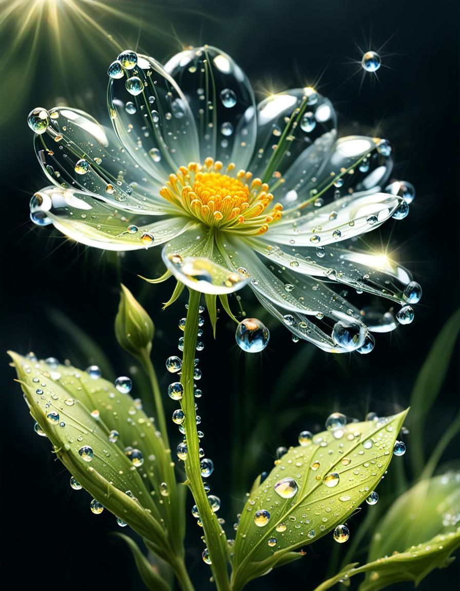 Realistic Glass Flower Dewdrops in Sparkling Sunshine