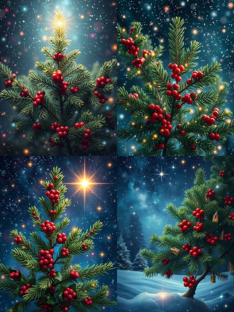 Surreal Winter Landscape with Cosmic Holly Berry Spruce