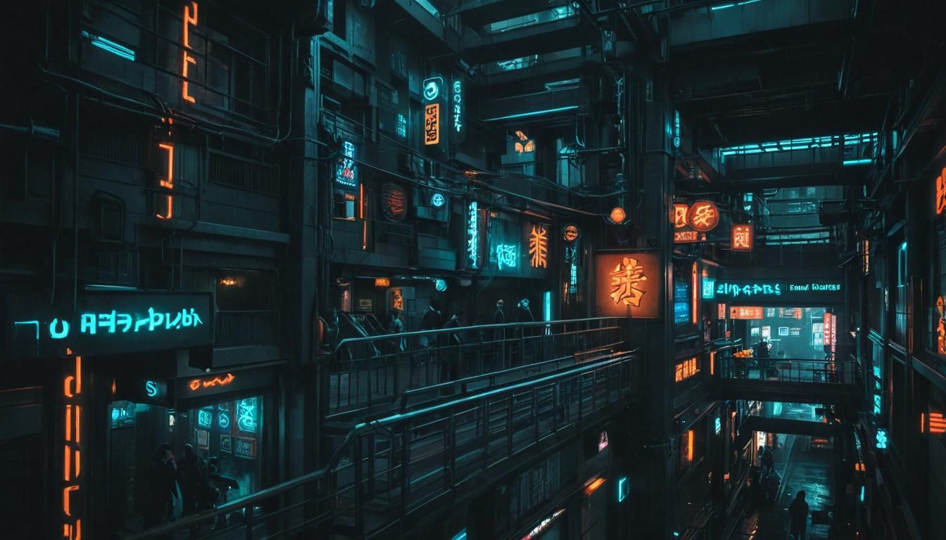 Cyberpunk Nightclubs with Neon Japanese Logos