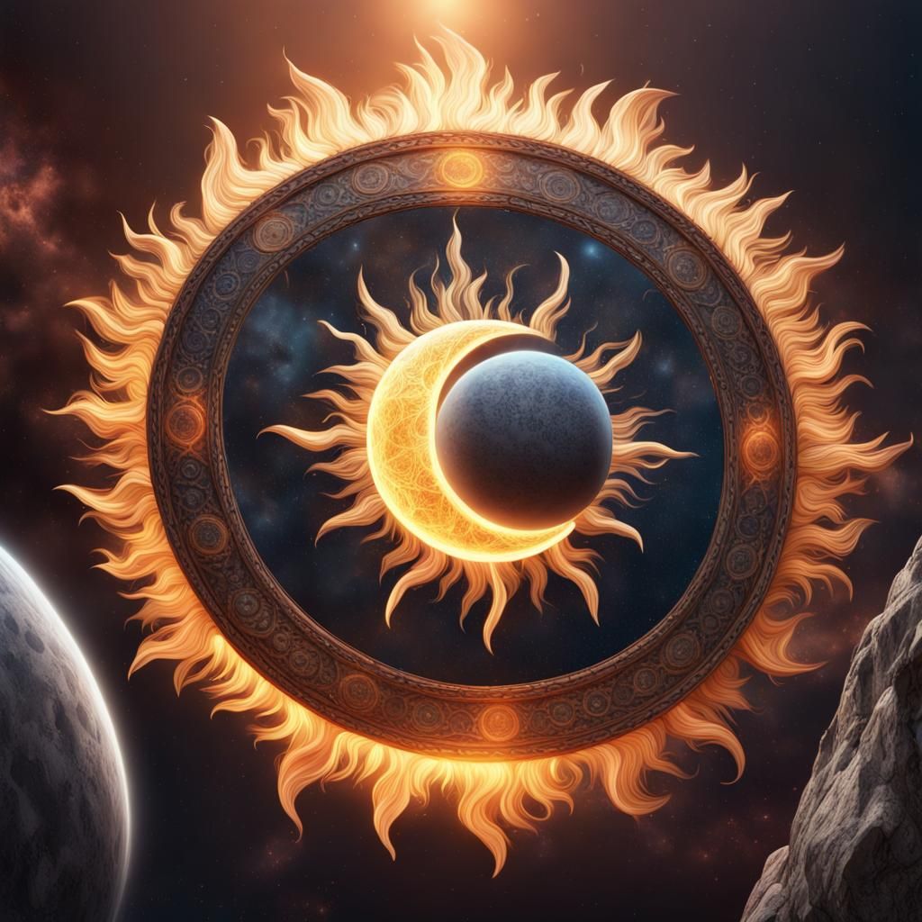 Sun and Moon Circling in Detailed Matte Painting