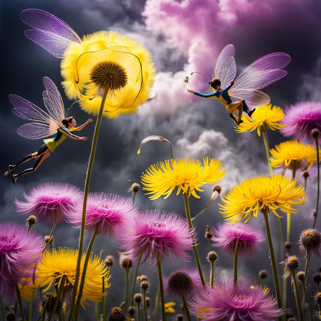 Fairies Making Wishes in Surreal Dreamscape, Oil on Canvas