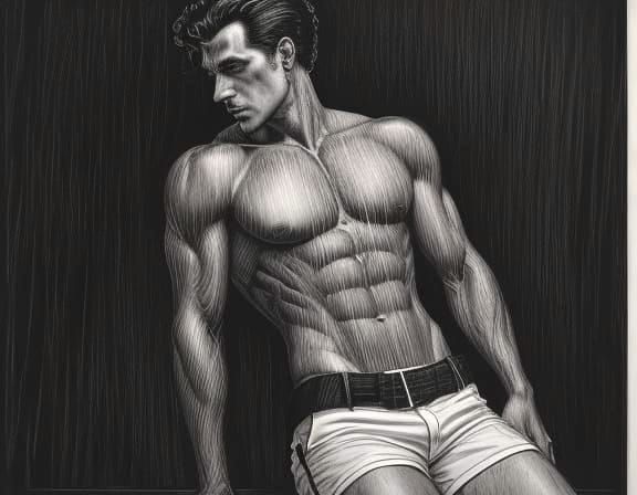 Man's Face and Torso in Single Line Art Style