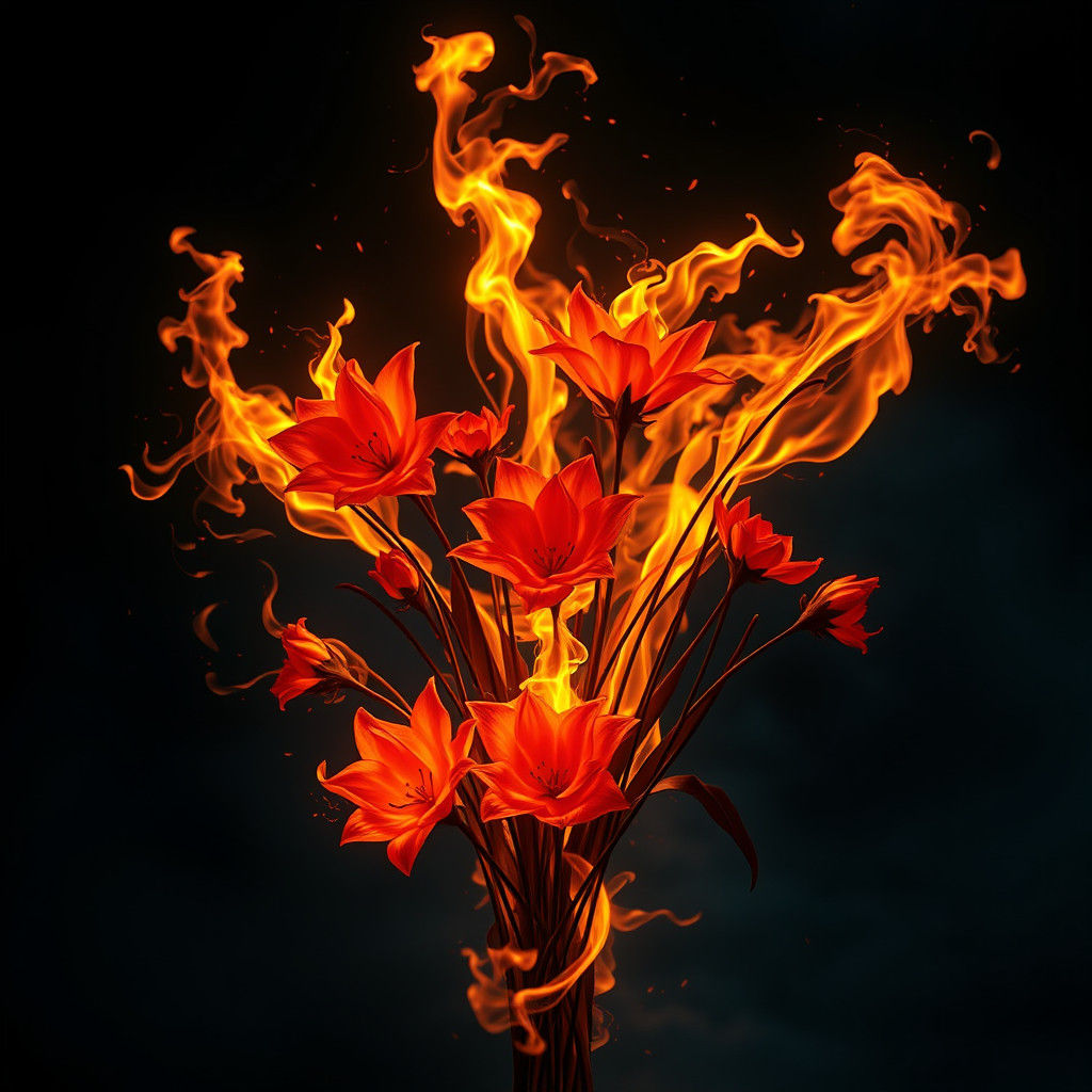 Fiery Flower Bouquet in Hyperrealistic Style