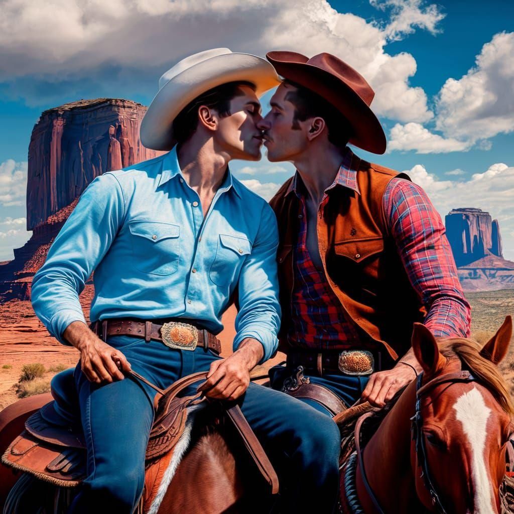 Gay Cowboys Kiss in Monument Valley: Old West Romance