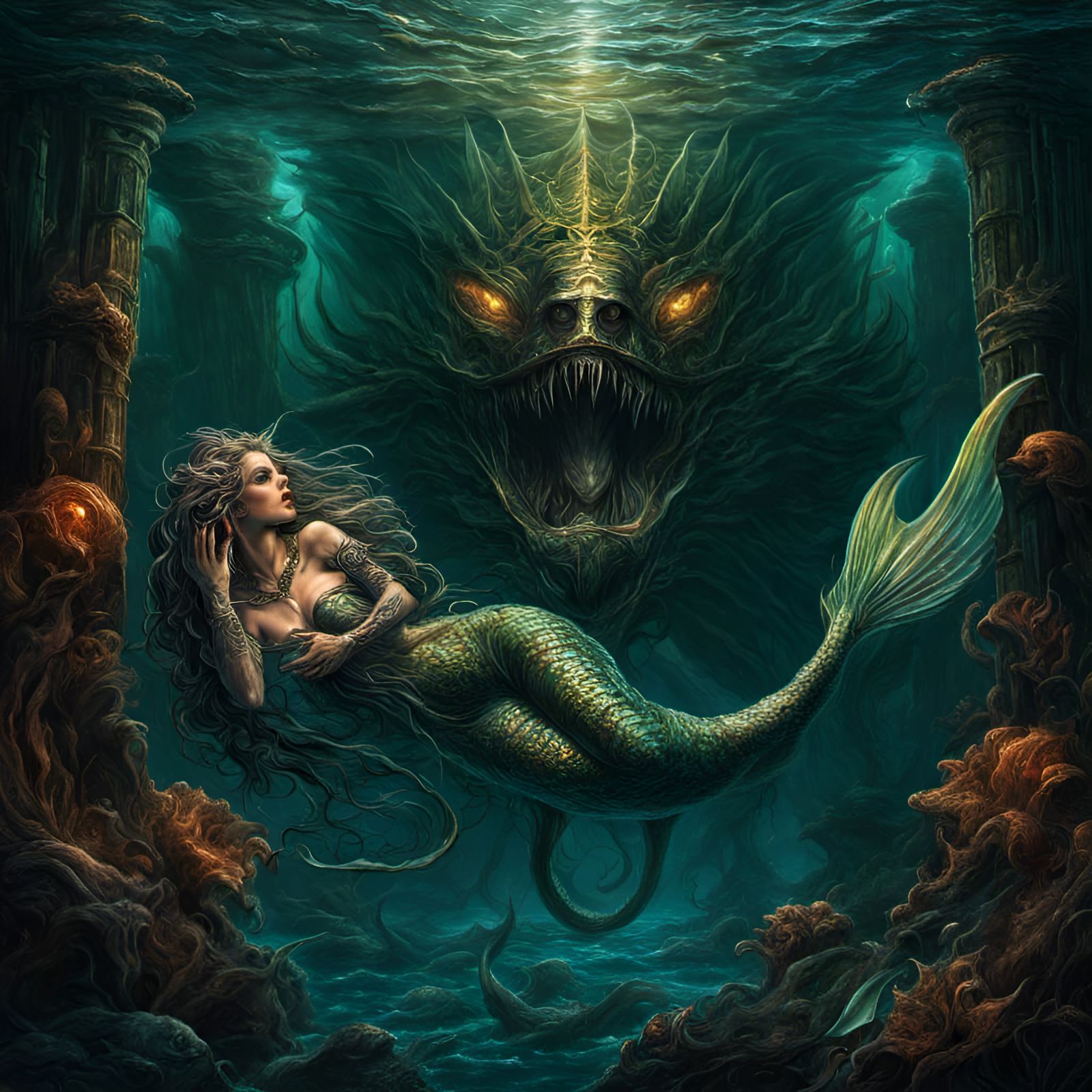 Sinister Mermaid Luring Victim to Watery Grave