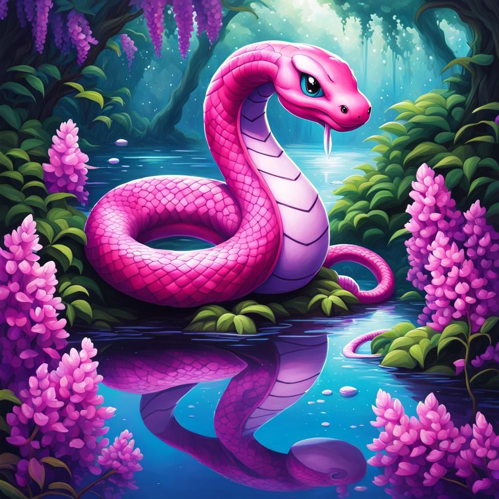 Pink Chibi Dratini in Graffiti Splash Art Style