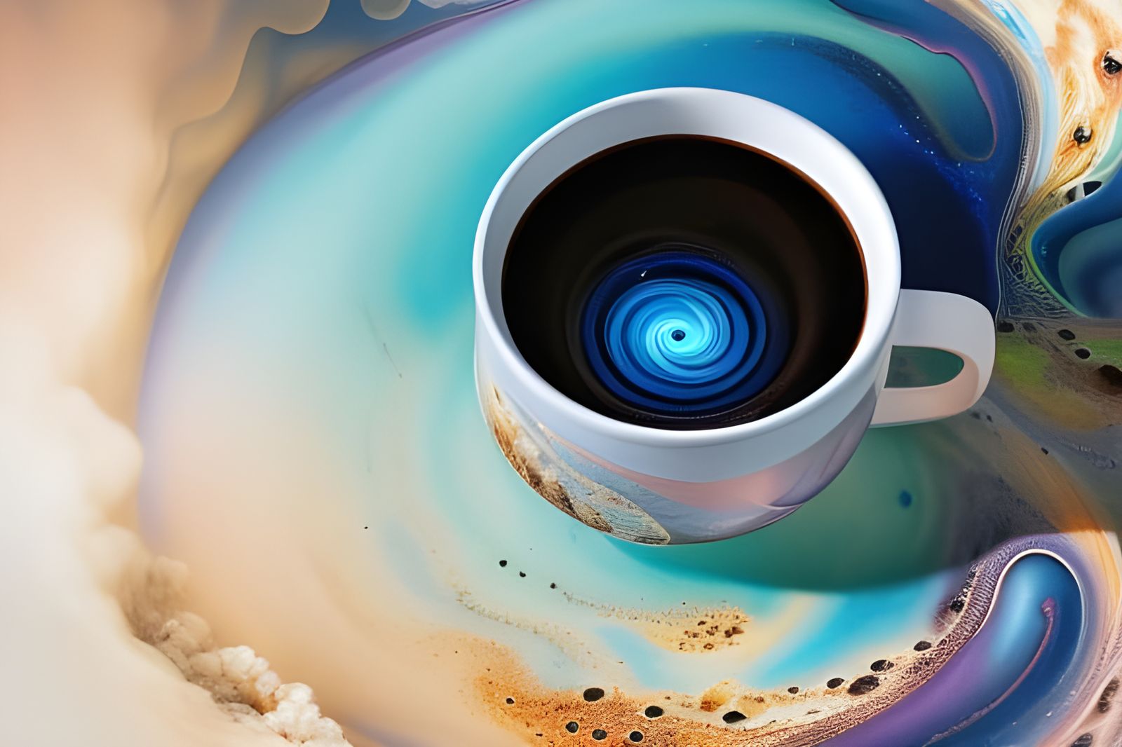 Black Hole Coffee Cup: Fluid Digital Illustration