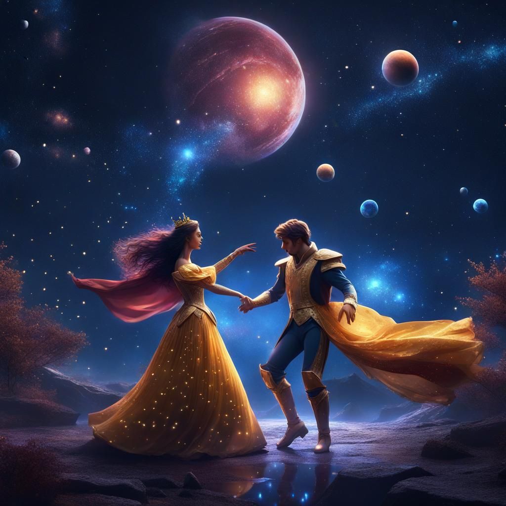 Prince and Princess Dancing Under a Starry Sky