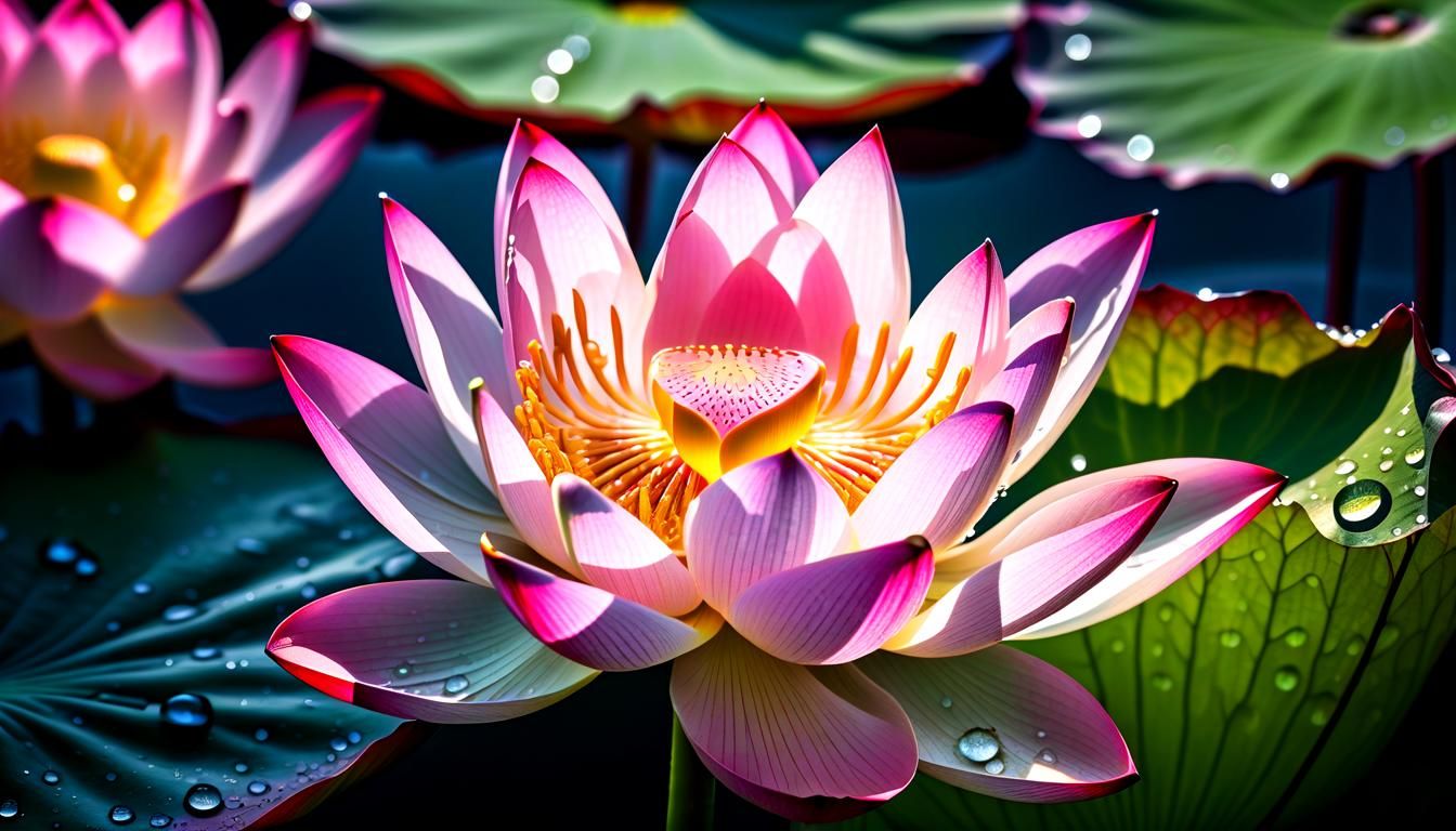 Dew Drops on Lotus Flower