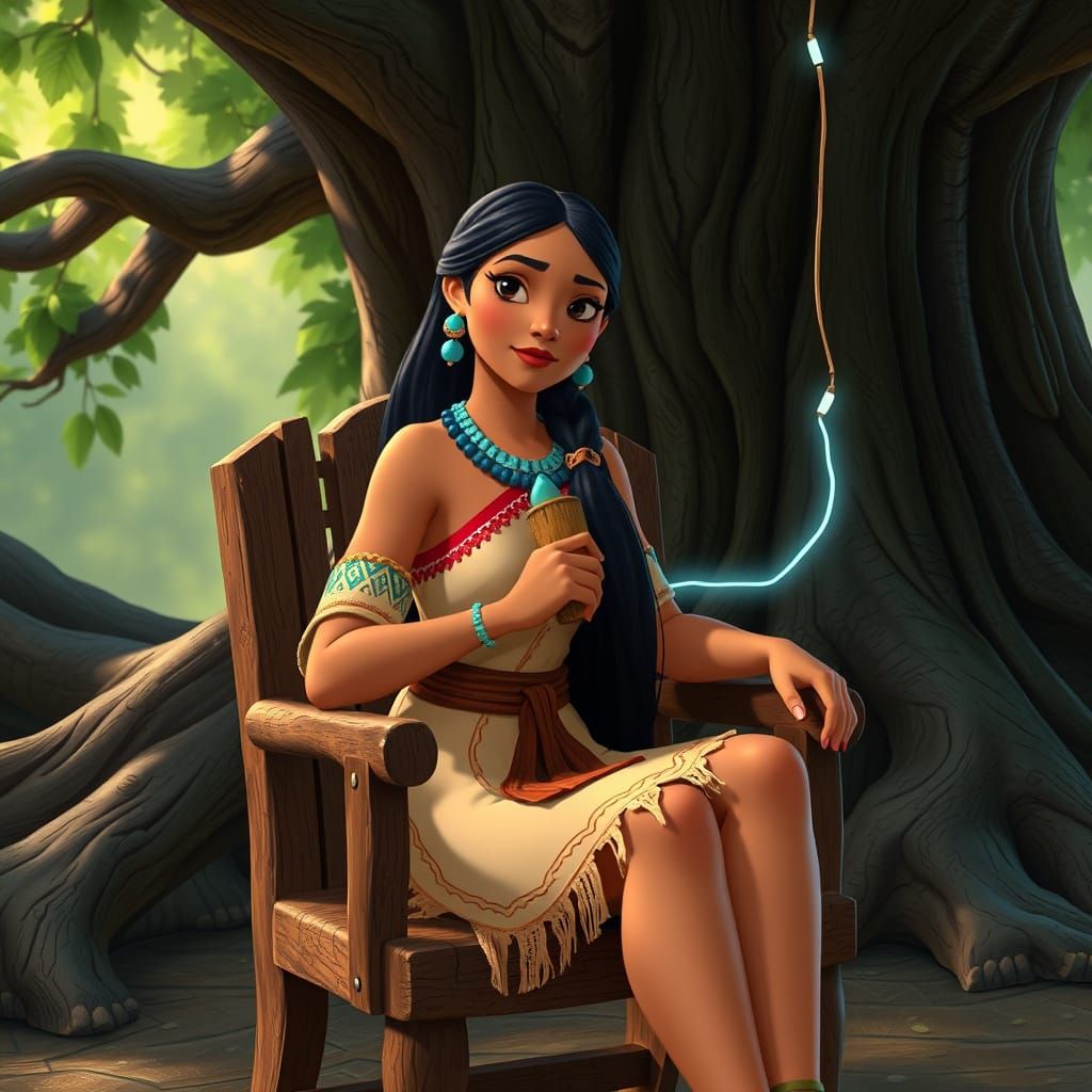 Pocahontas Connects to Nature in Anime Style