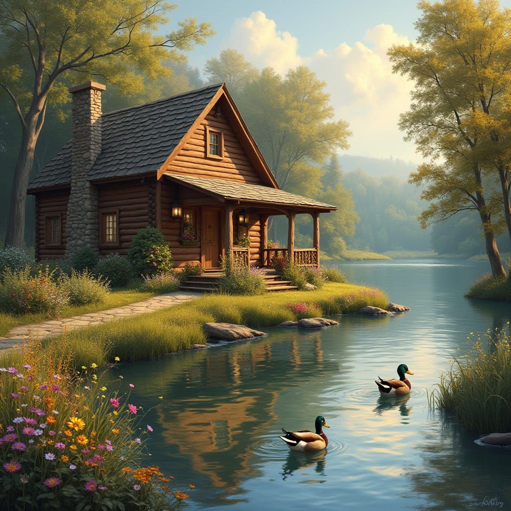 Lakeside Cabin in Cozy Landscape Style