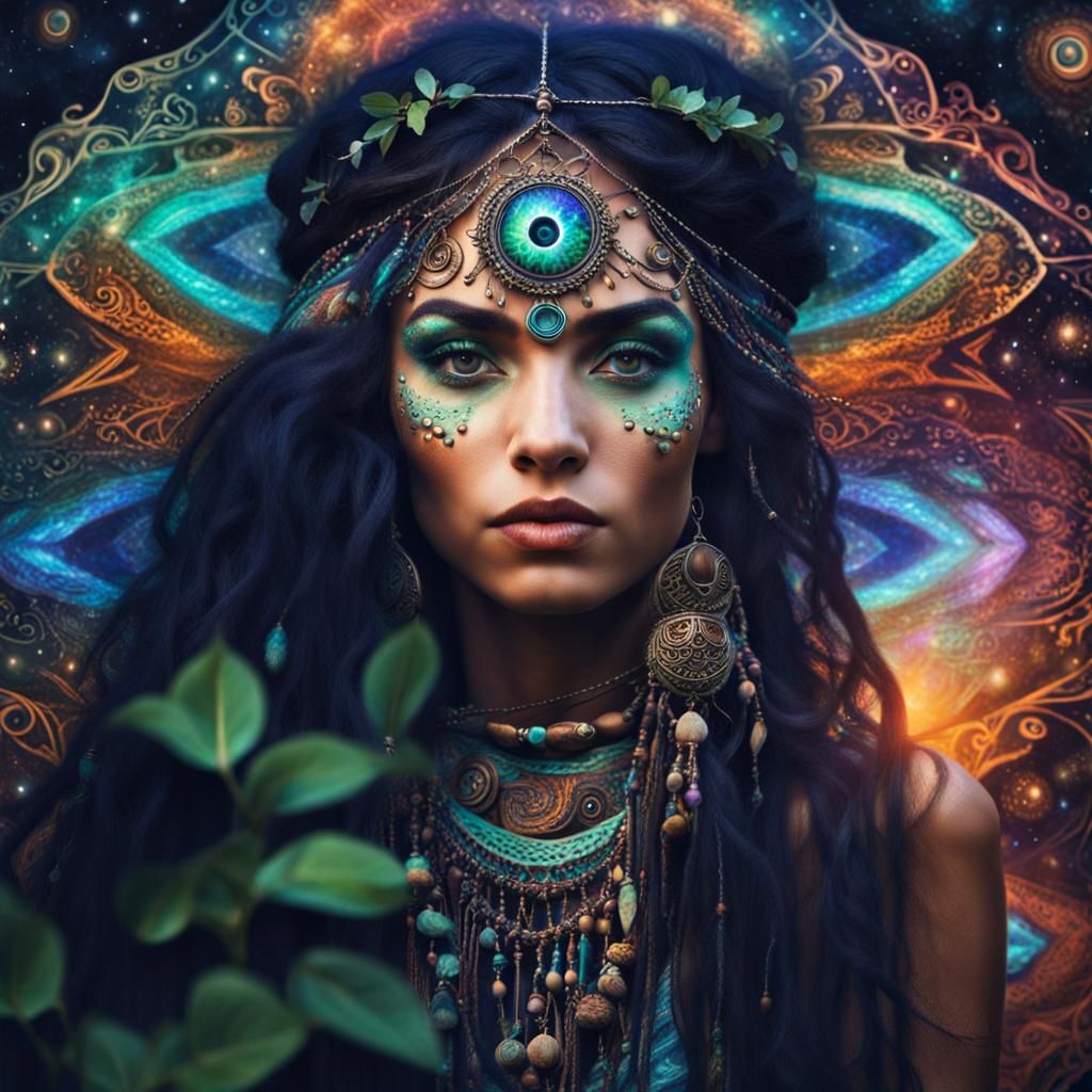 Ethereal Psychedelic Druidess: A Bohemian Close-Up