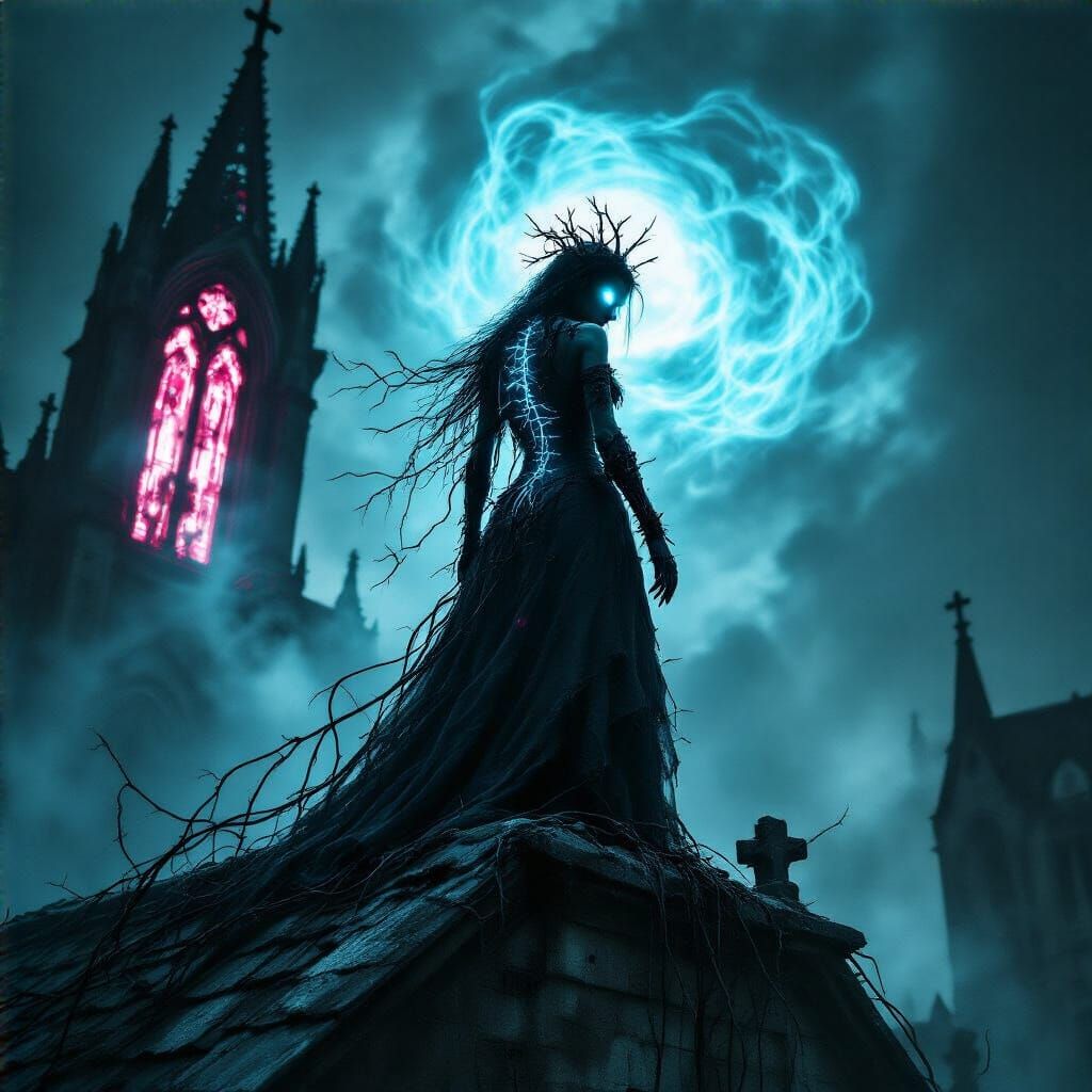 Dark fantasy biomechanical witch