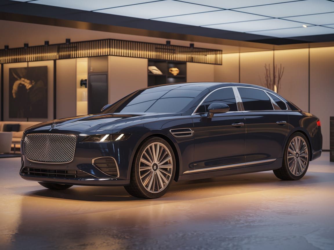 Luxurious British Sedan in a Showroom: 3D Render