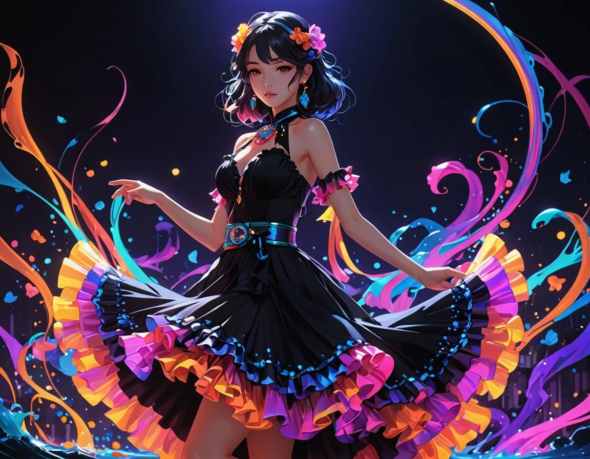 Rainbow Flamenco Dancer in Anime Style