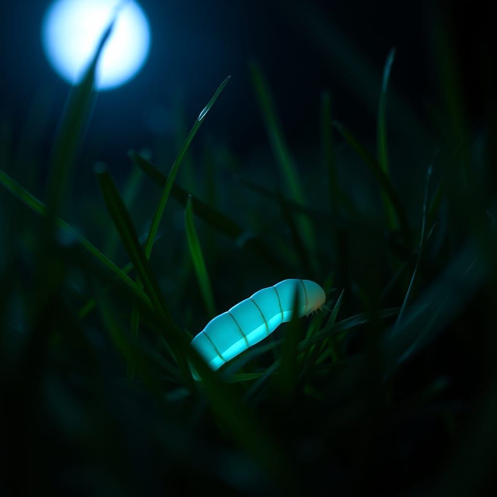 Bioluminescent Glow Worm in Moonlit Meadow