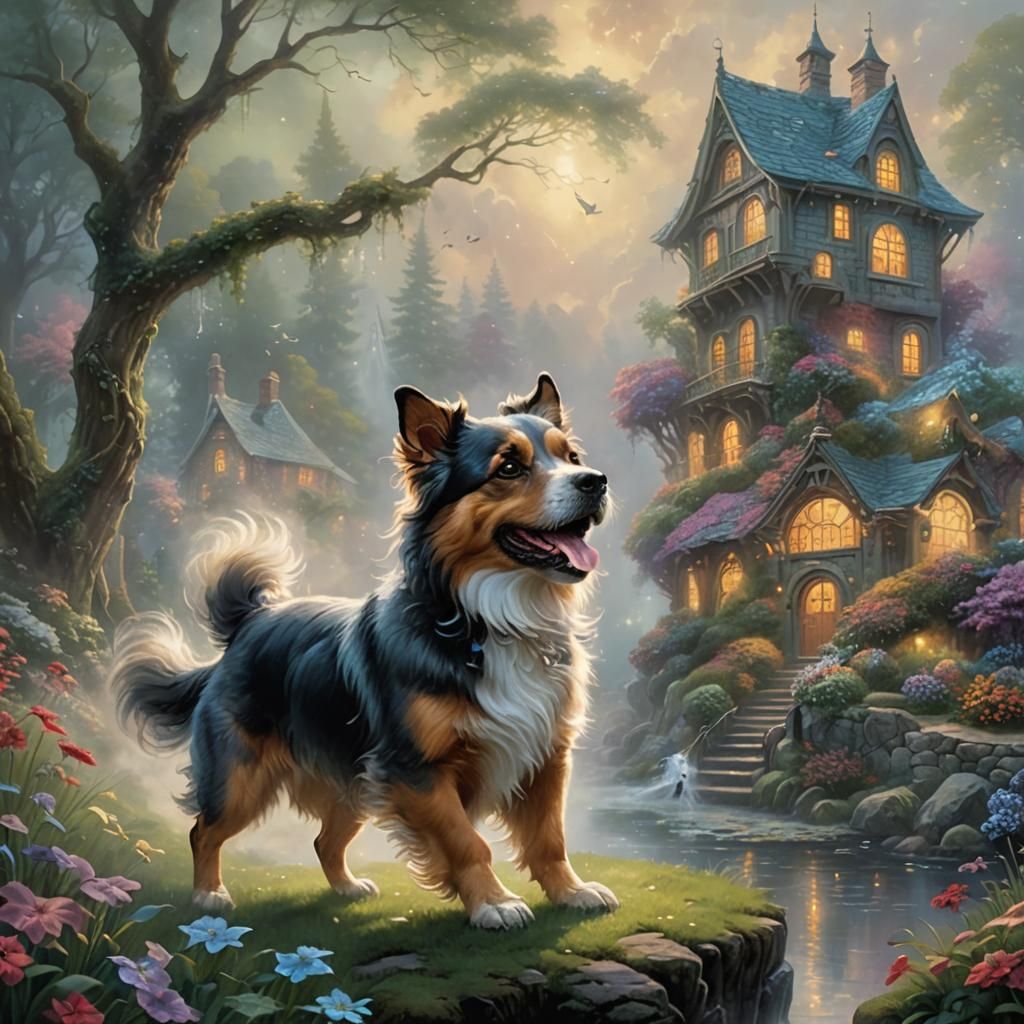 Dog Chasing Tail in Ethereal Fantasy Style