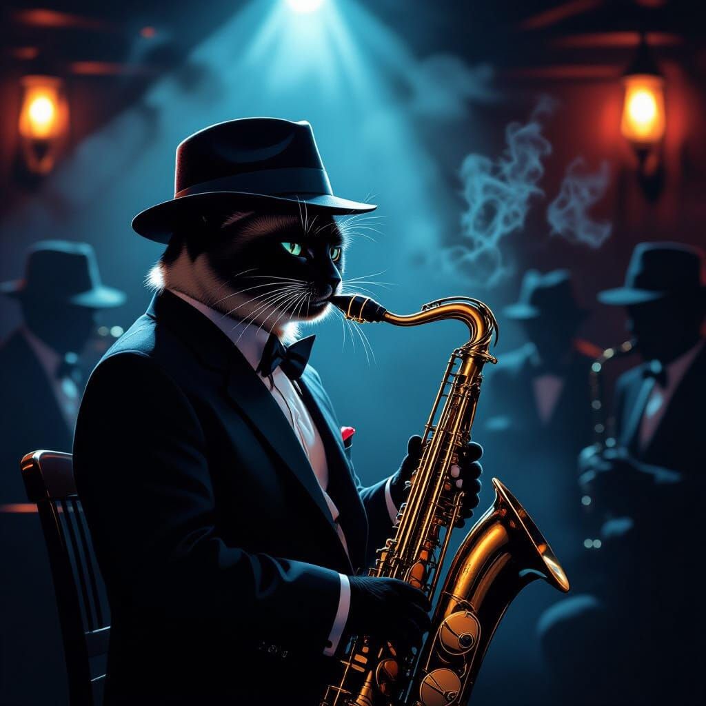 Siamese Cat Jazz Musician in Smoky Club