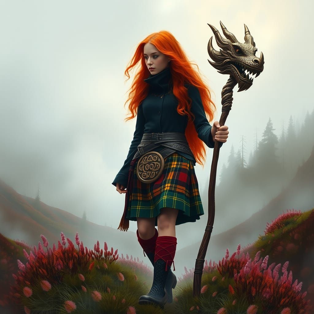 Mystical Scottish Highlands Mage in Impressionist Style