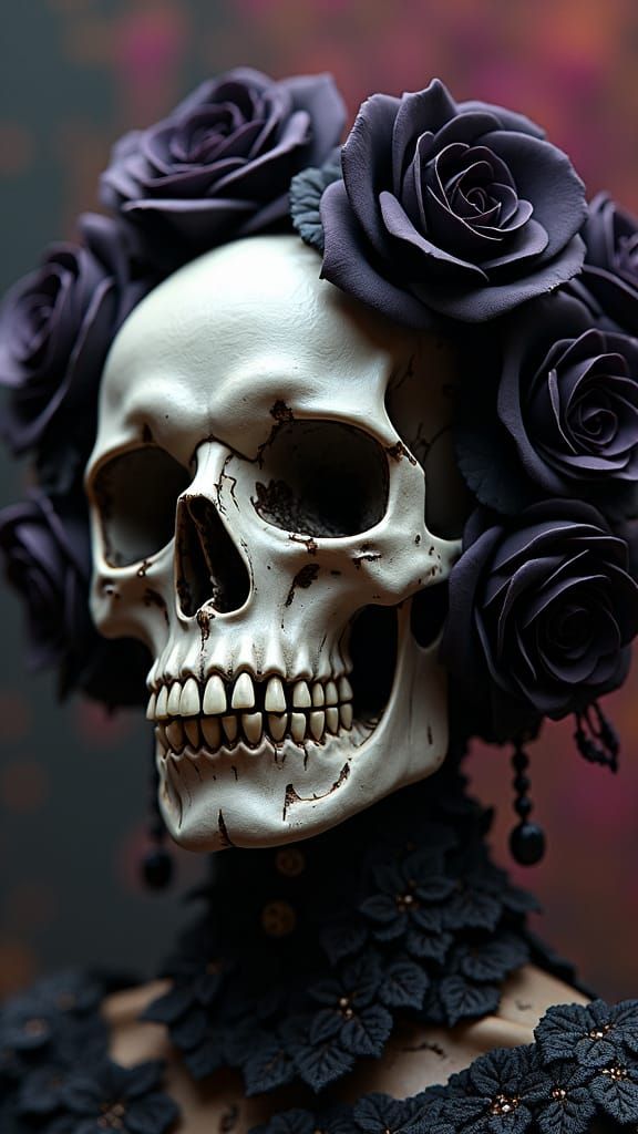 Dark Fantasy Skulls with Black Roses