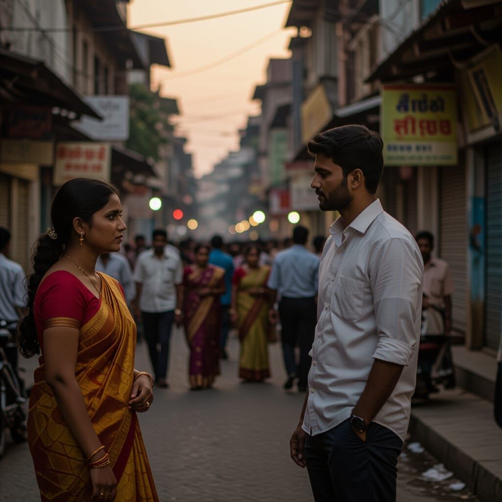 South Indian Street Scene at Dusk: A Poetic Encounter