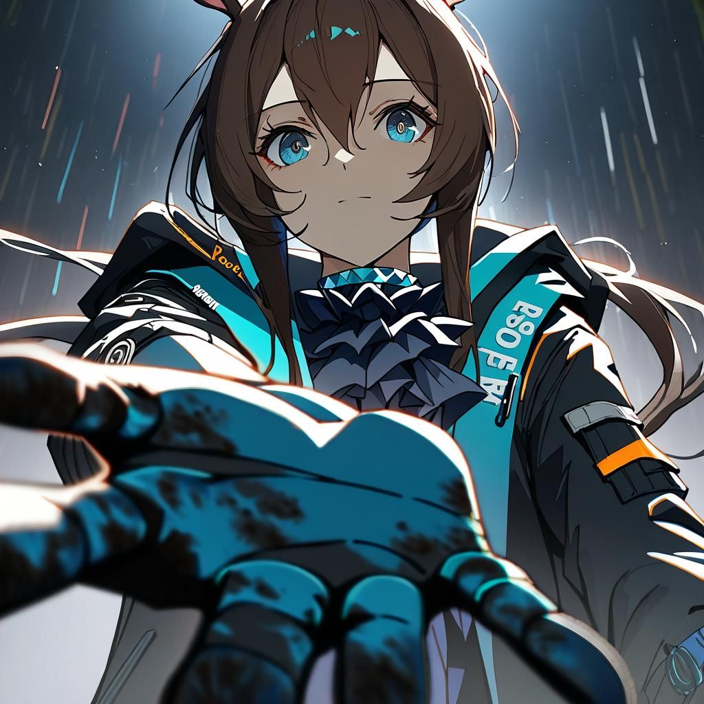 Amiya (Arknights) Close-Up with Outstretched Hand