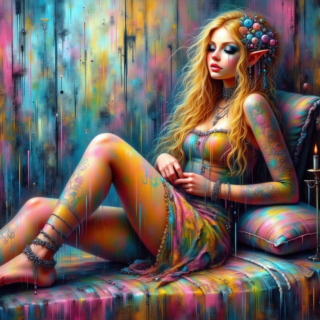 Fairy Punk Goddess with Impasto Painted Hair