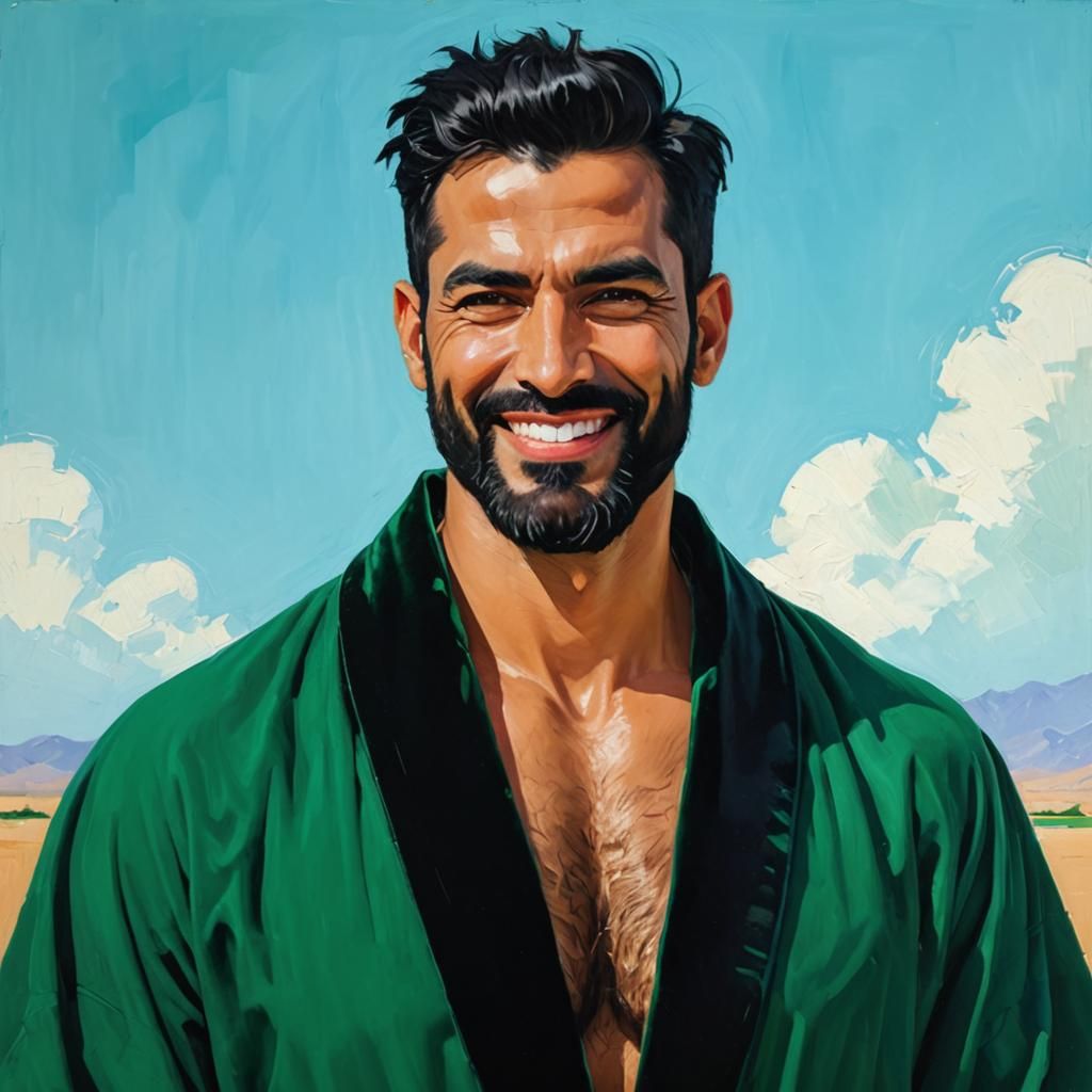 Joyful Bearded Man in Expressionist Impasto Oil Painting