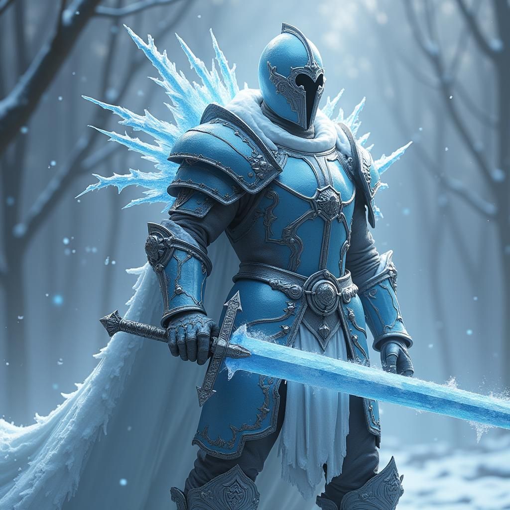 Ice Knight with Frozen Longsword, Dark Fantasy Art