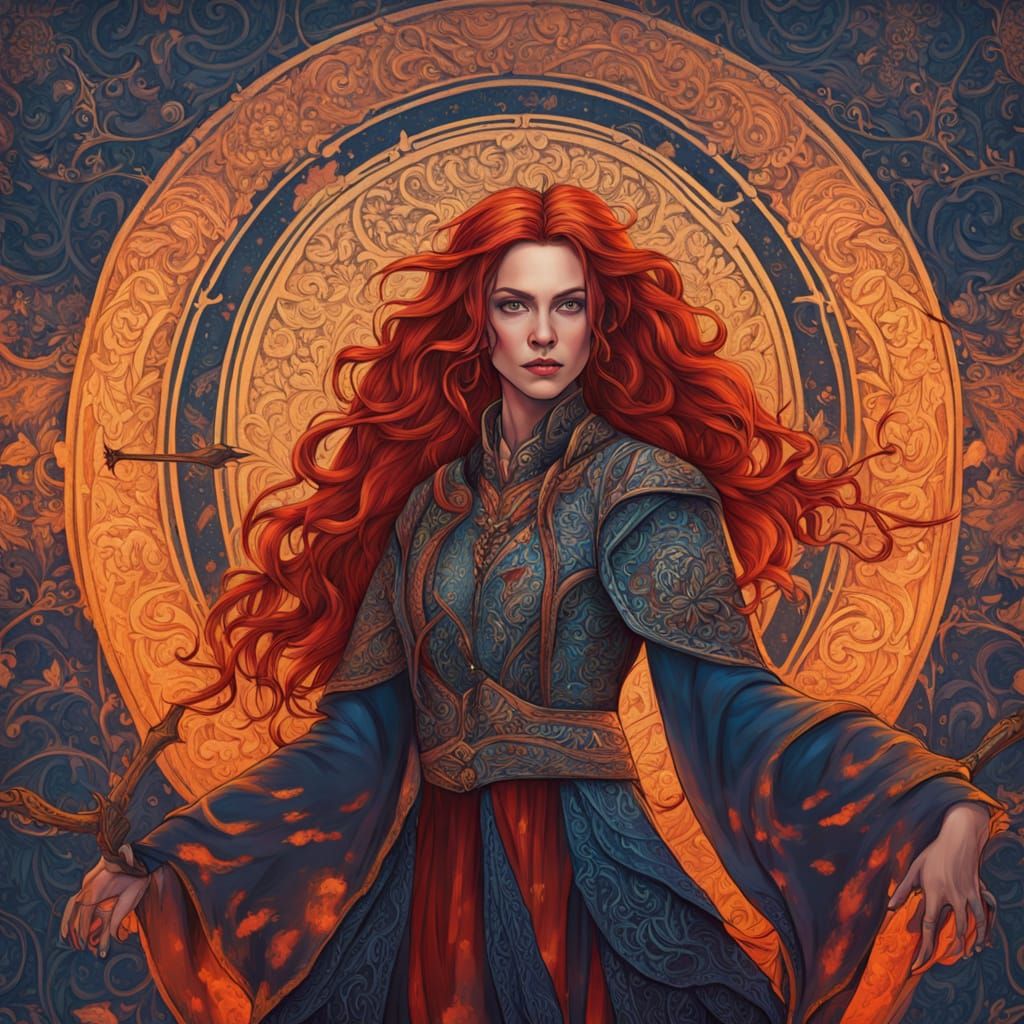 Tiefling Sorceress in Mystical Realm, Digital Matte Painting