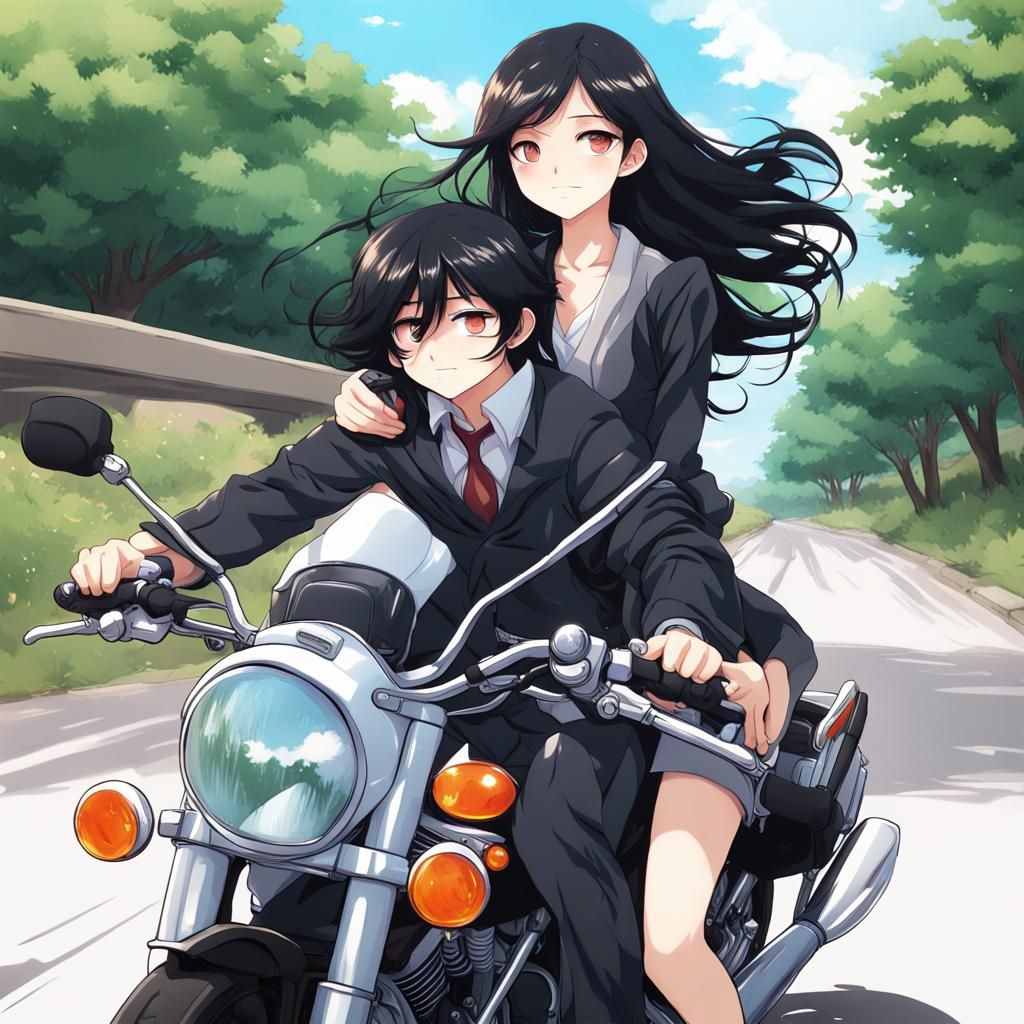 Girl on Motorcycle: Anime-Inspired Digital Art