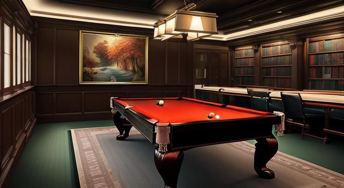 Surreal 3D Snooker Library with Light Streaks