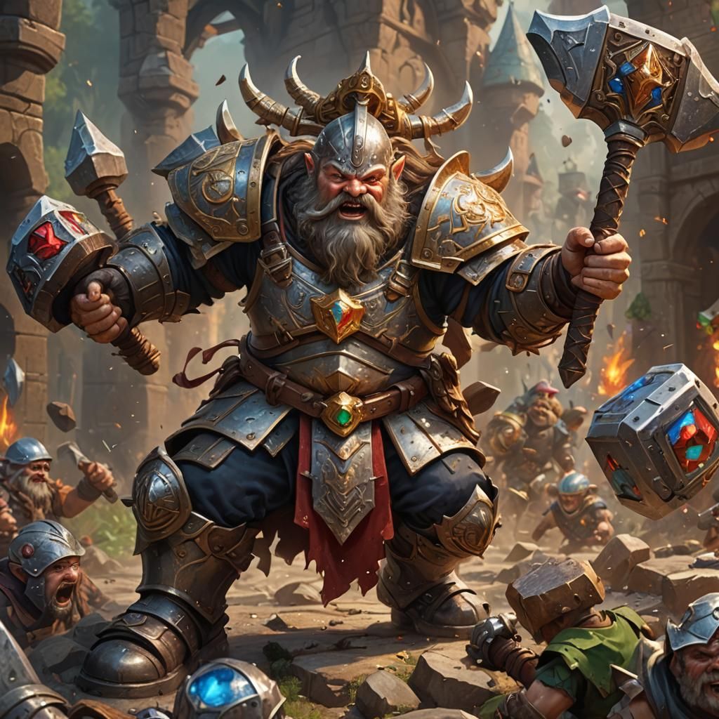 Dwarf Warrior Battles Goblins: Hyperrealistic Concept Art