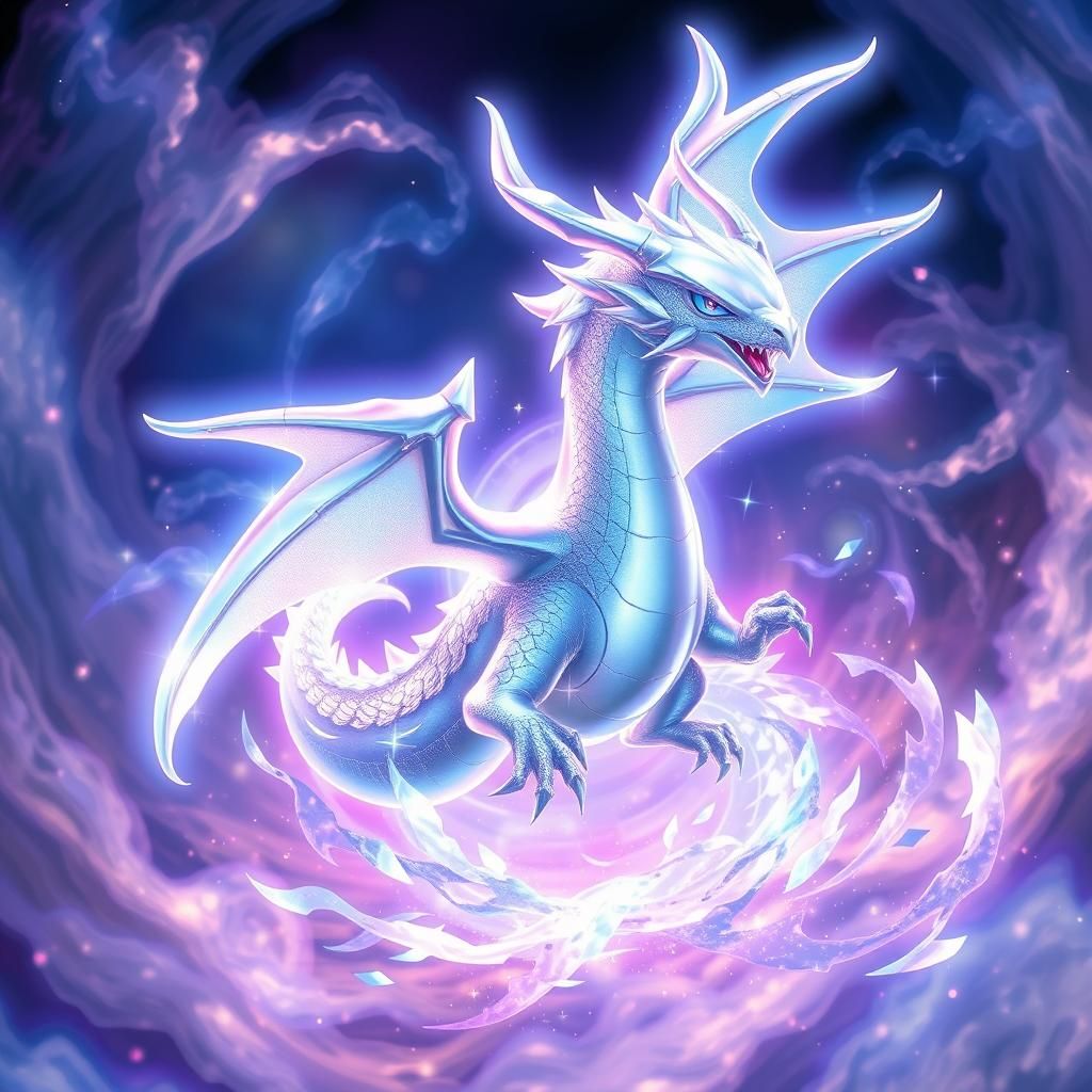 Iridescent Wind Dragon Pokémon Card in Cyberpunk Style