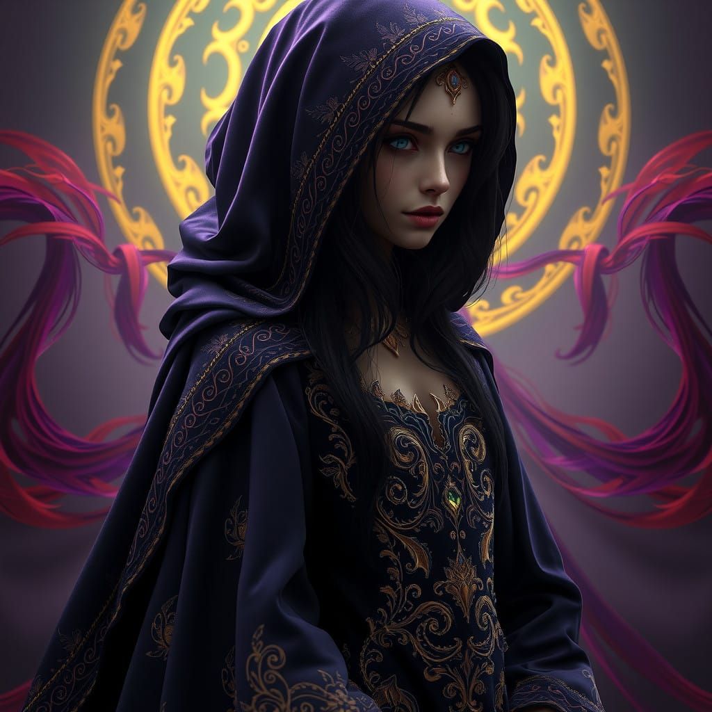 Ethereal Dark Fantasy Heroine in Opulent Art Nouveau-Inspire...