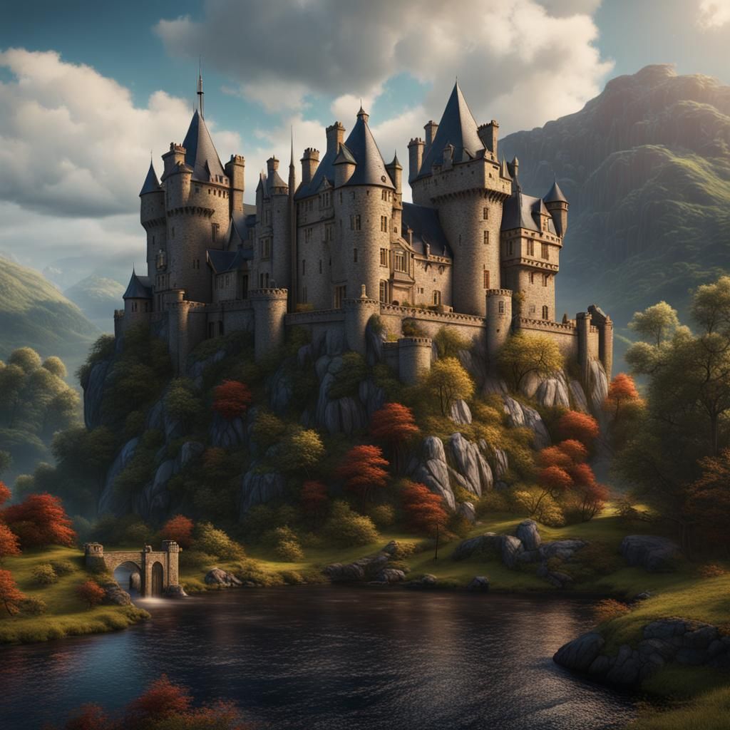 Fantastical 1800s Scottish Castle Matte Painting
