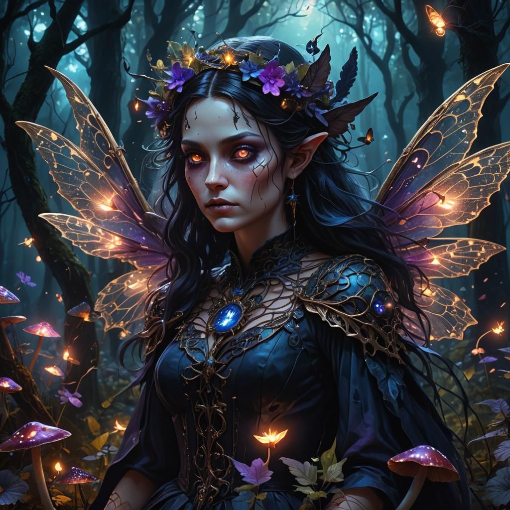 Surreal Witch Fairy Portrait in Mystical Forest
