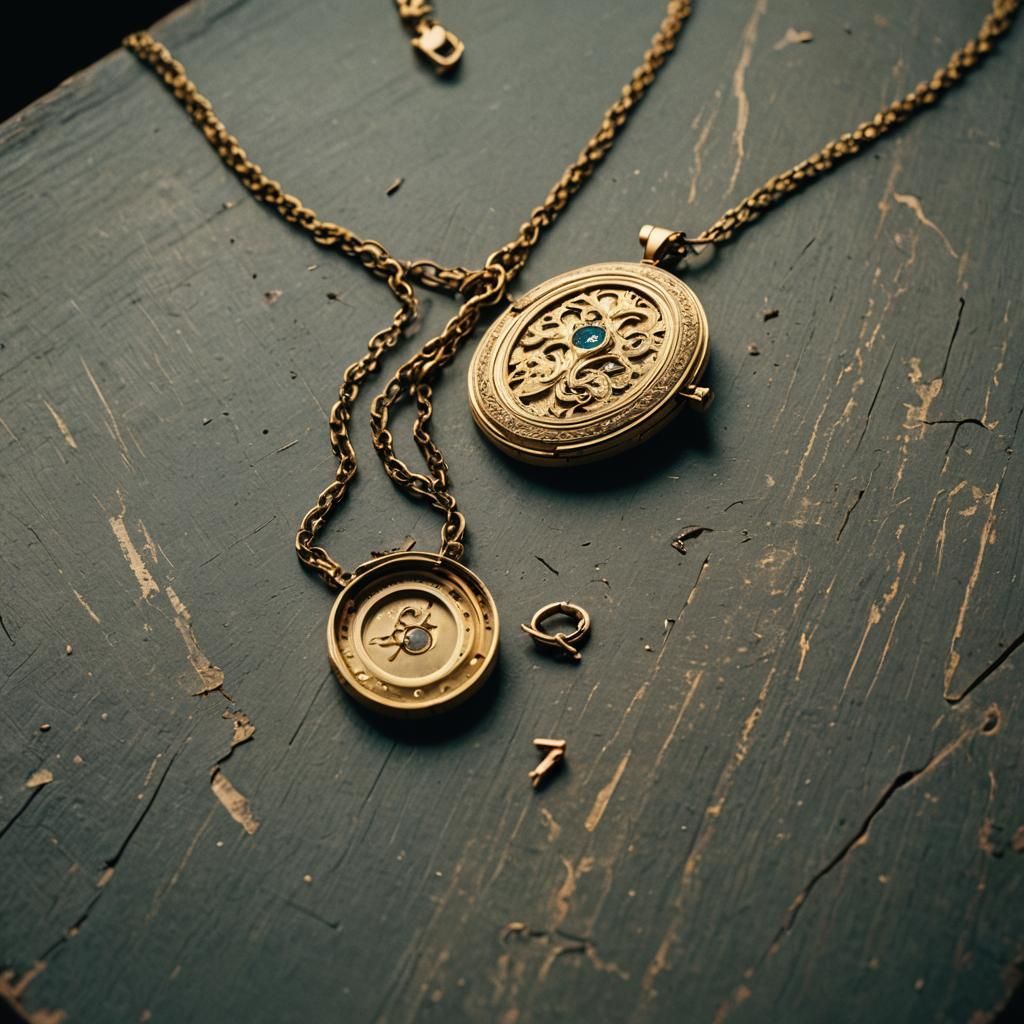 Golden Locket Relic in Dramatic Cinematic Still