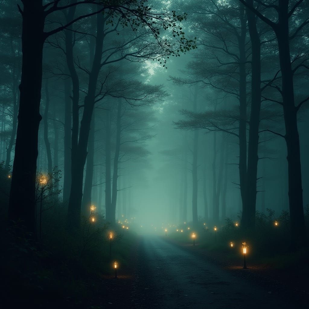 Mysterious Lights Floating Through Japanese Forest