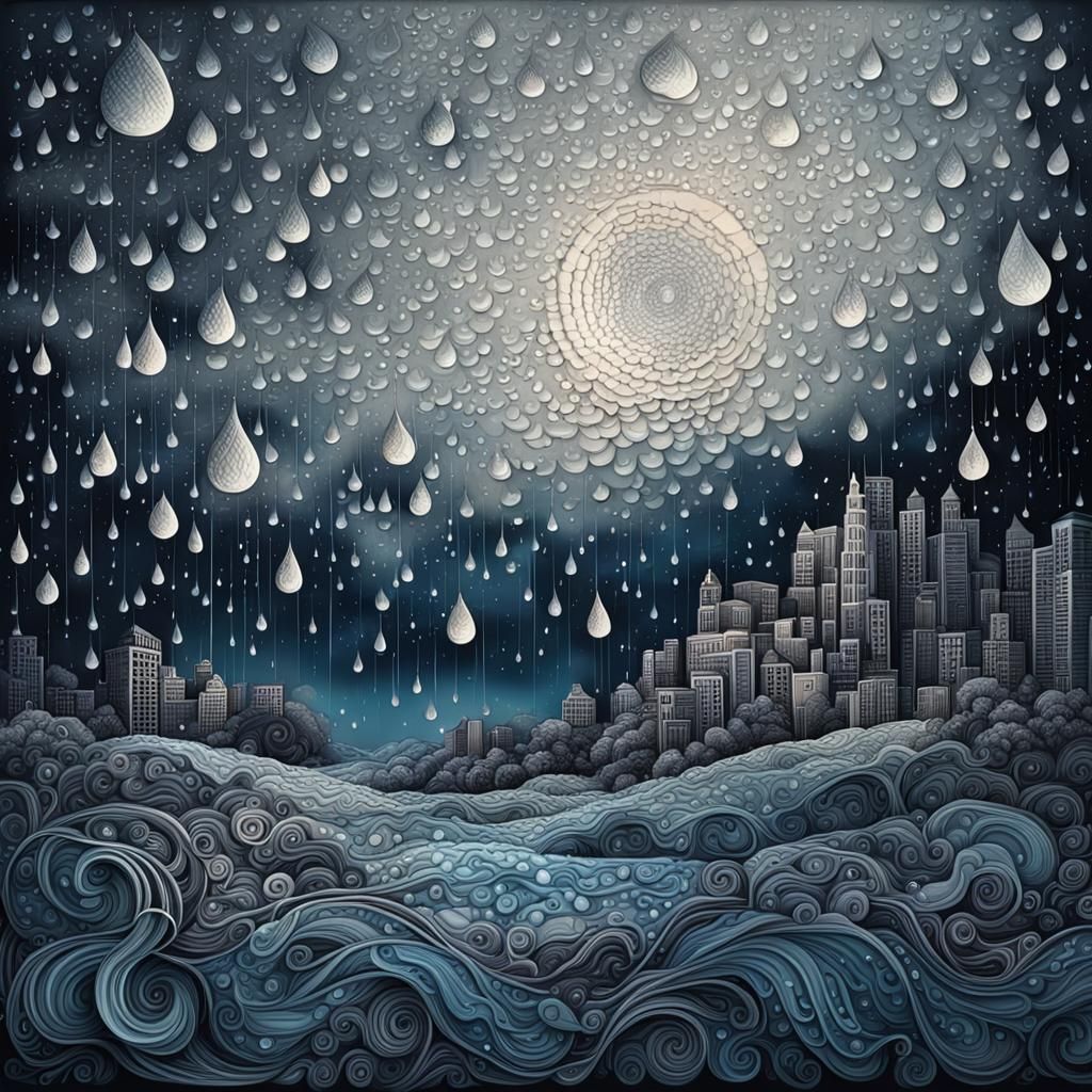 Zentangle Raindrops: 3D Shaded Digital Matte Painting