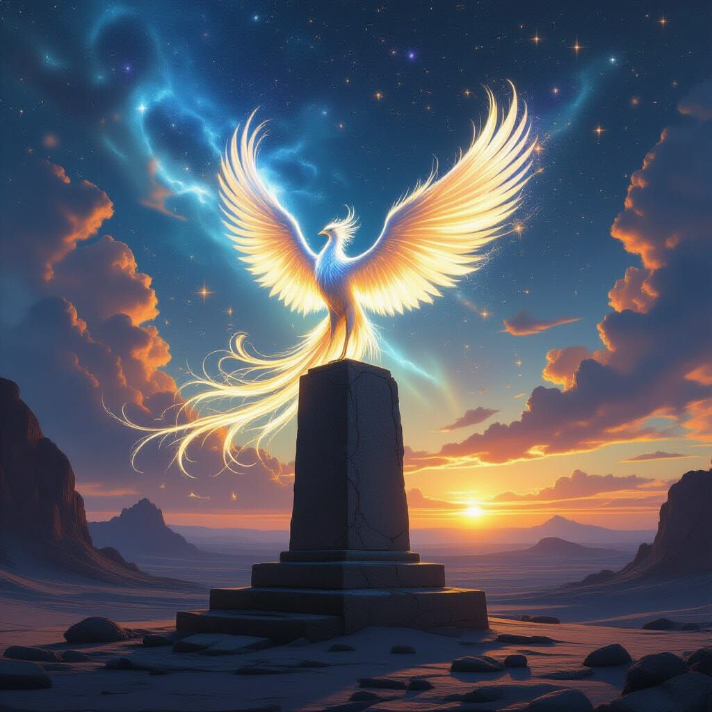 Spectral Phoenix of Starlight on Alien Altar