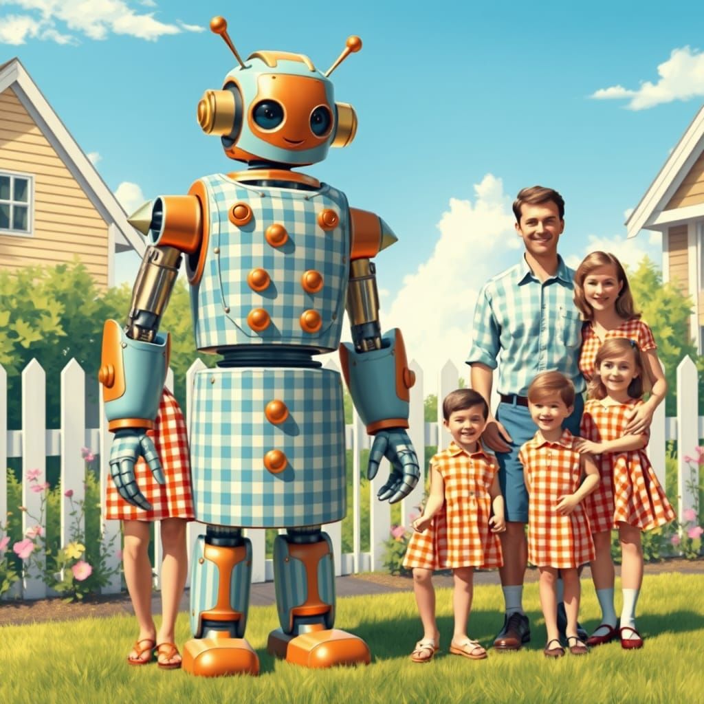 Retro-Futuristic Robot Meets Suburban Family in Whimsical Gi...