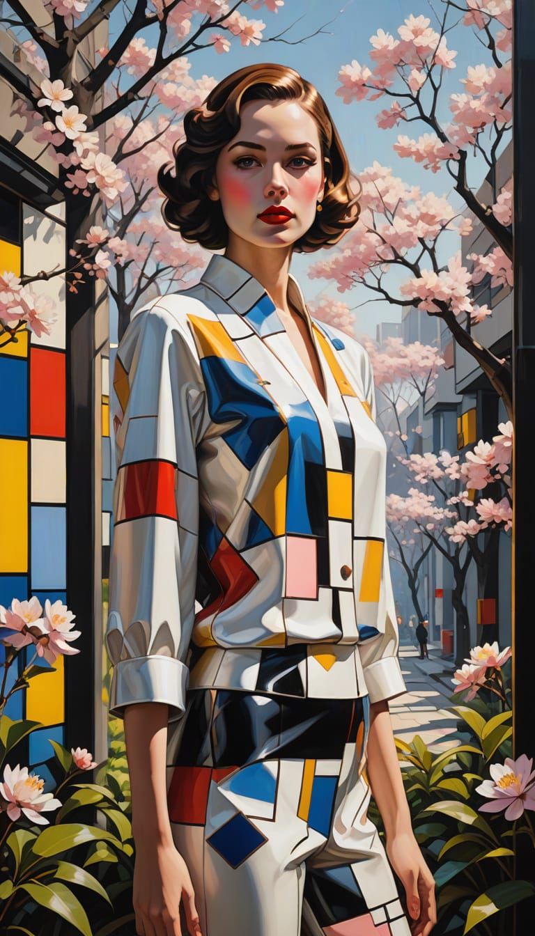 Retrofuturistic Woman with Geometric Art Deco Elements