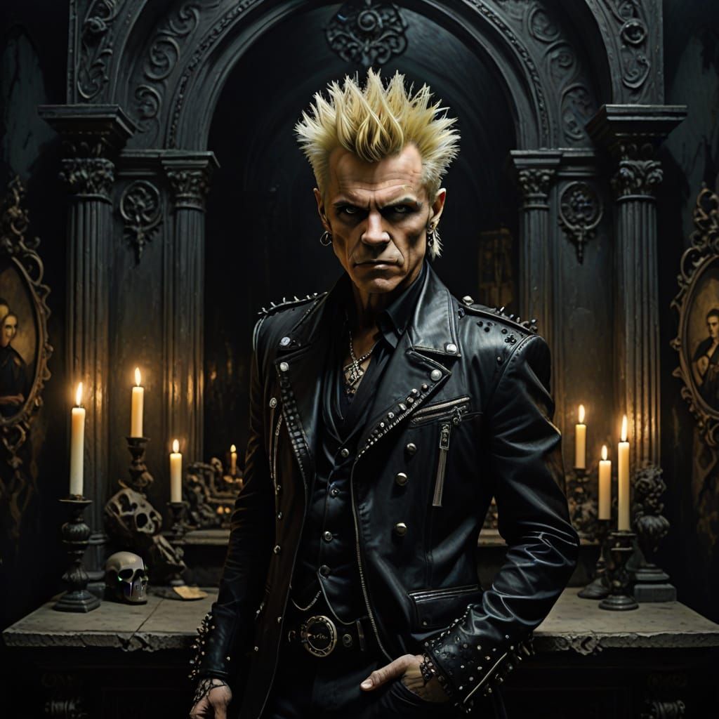 Gothic Punk Rock Altar Ceremony in Oil Painting Style