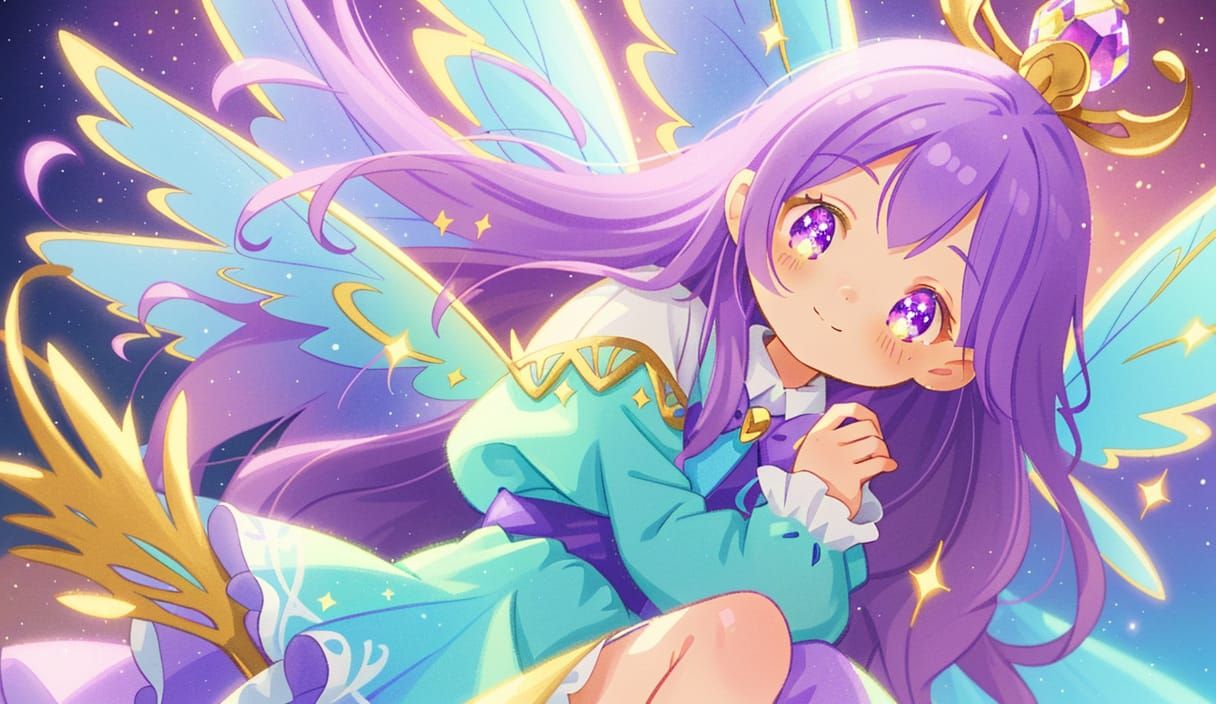 Cute Fairy with Purple Hair in Disney Style